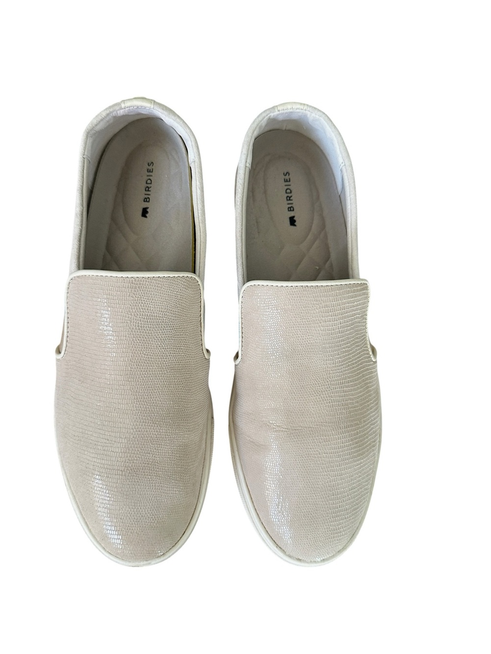 BIRDIES The Swift Slip On Sneakers 8.5 Bone Embossed Leather Suede